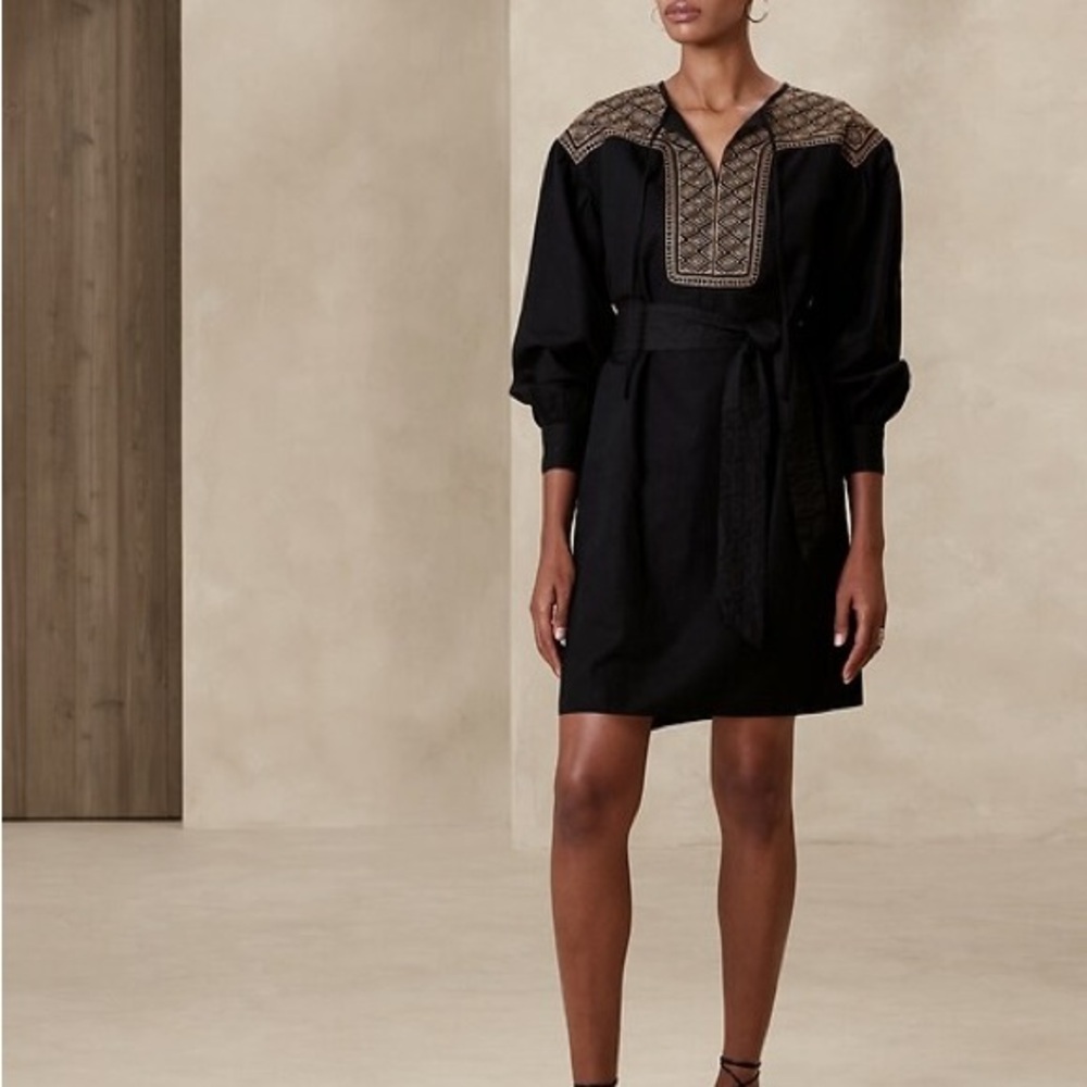 Banana Republic Embroidered Linen Dress